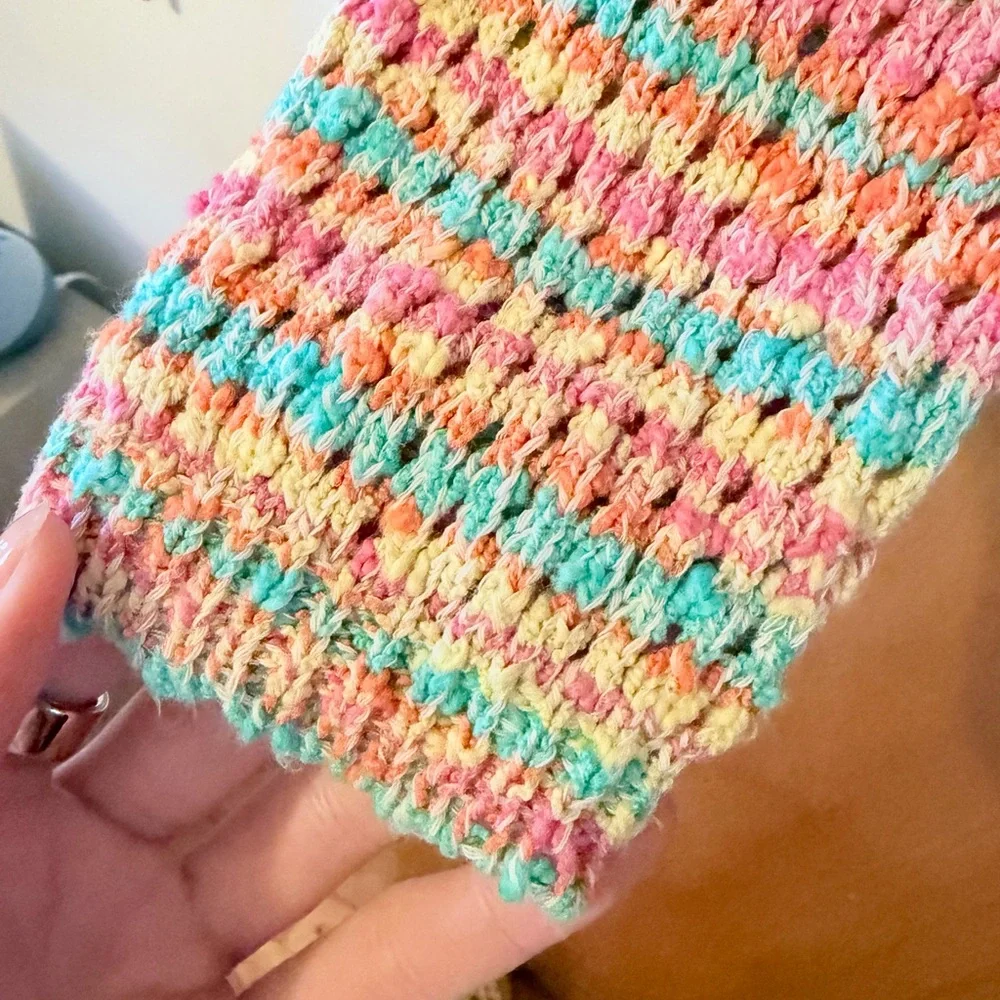 Something Navy Pastel Rainbow Crochet Crop Cardigan - Picture 5 of 7
